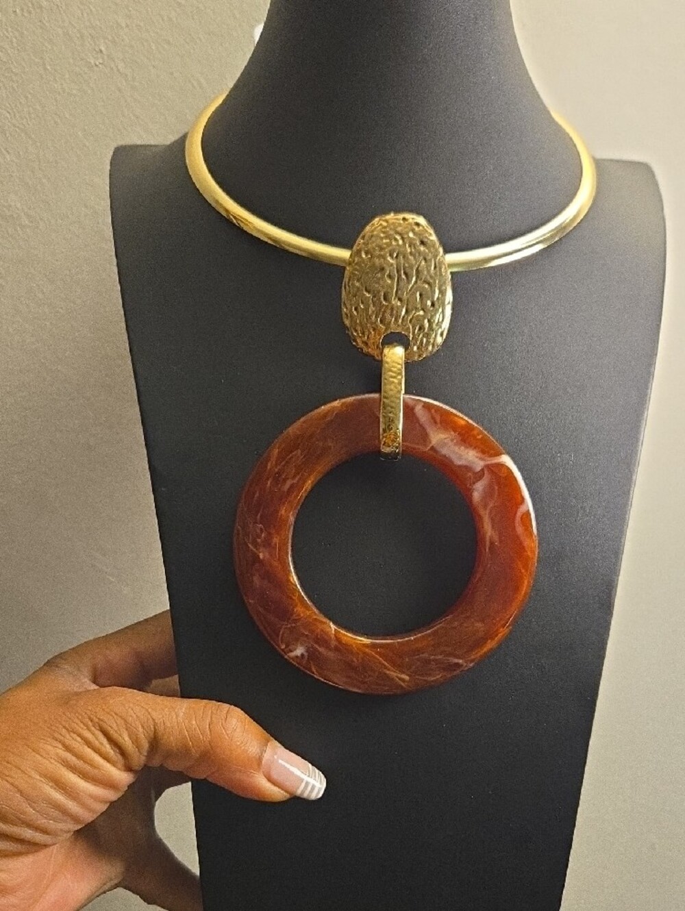 Gold and Brown Statement Necklace with Matching Earrings
